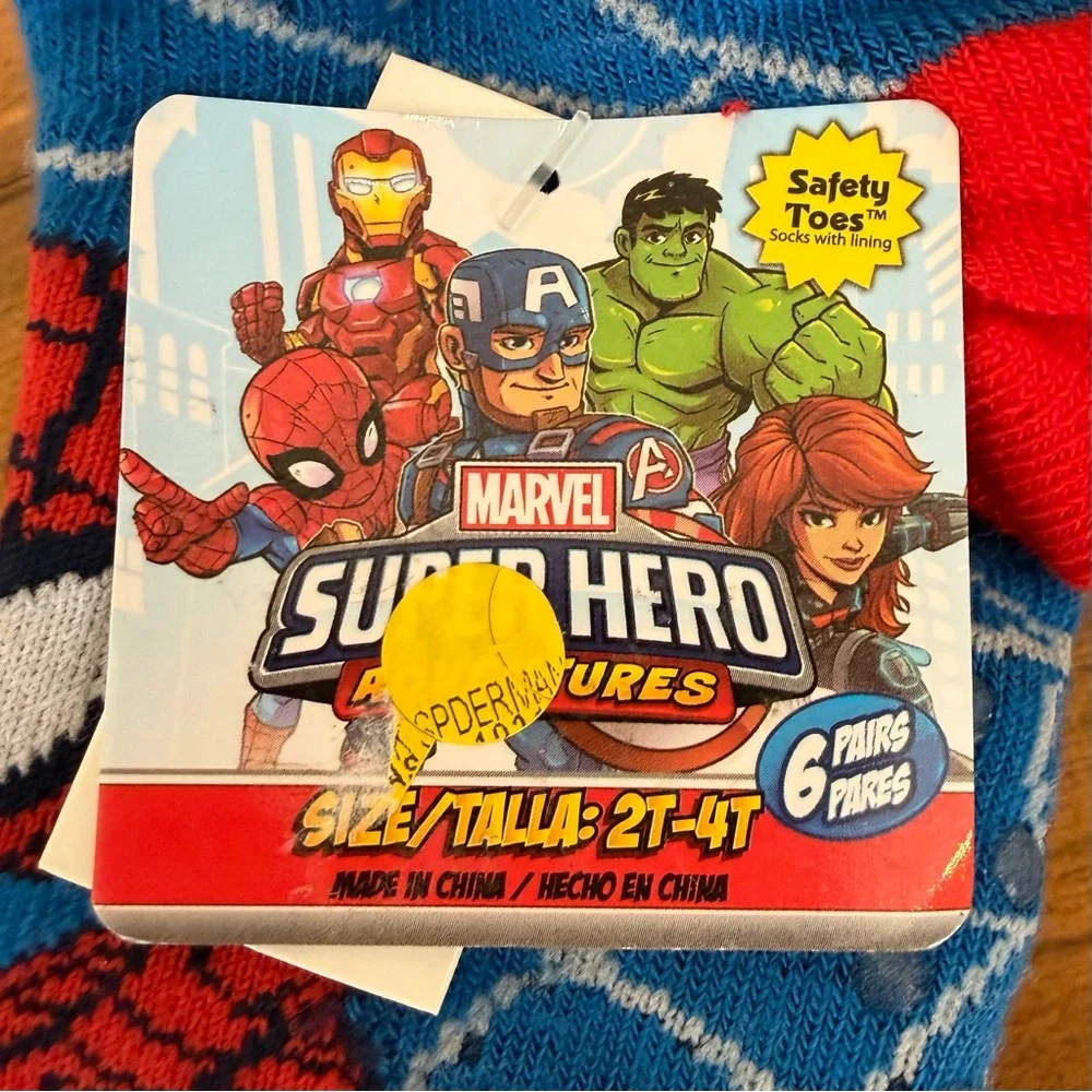 Marvel Super Hero Socks (6) with Grippies
